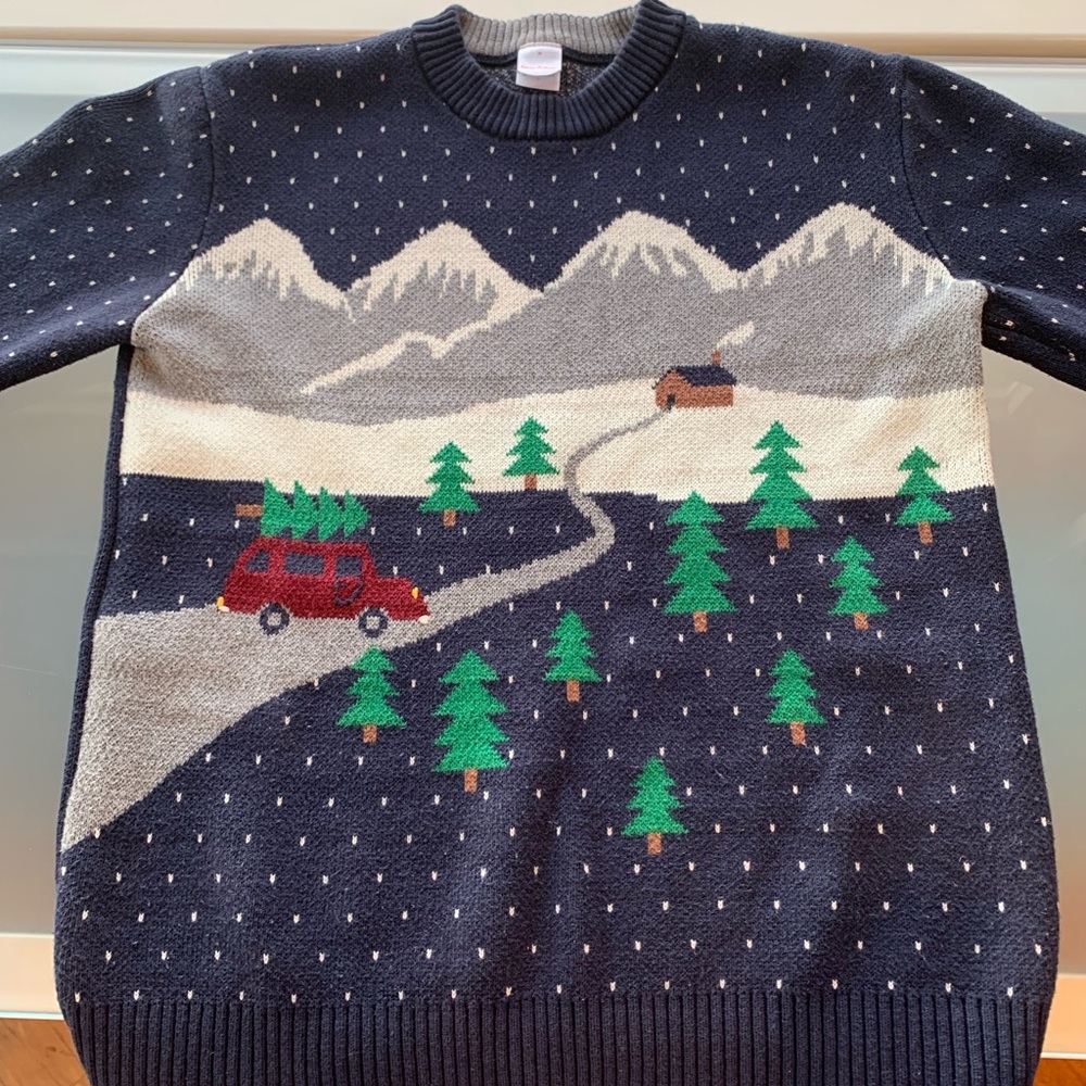 Navy Blue Winter Holiday Christmas Tree Sweater